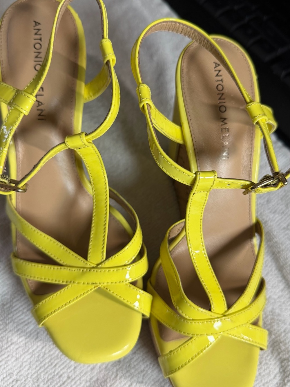 ANTONIO MELANI Neon Yellow Patent Strappy Heels